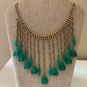 Vintage Costume Elegant Gold and Green Buddha Necklace